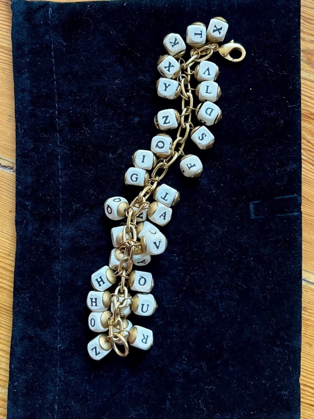 Bracelet, Vintage, Gold Tone, Wooden Alphabet Blocks